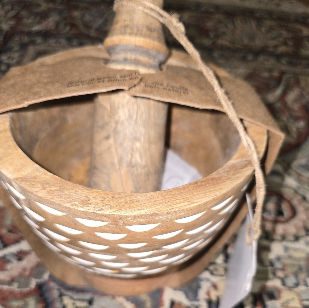 Wooden Mortar and Pestle with Cream Accent